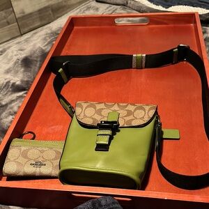 Coach Green and Tan Crossbody Bag
